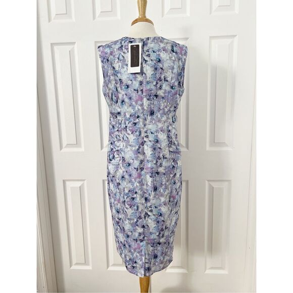 Hal Rubenstein Ruched Purple Floral Print Round Neck Sheath Dress Size 14 NWT - Picture 4 of 7